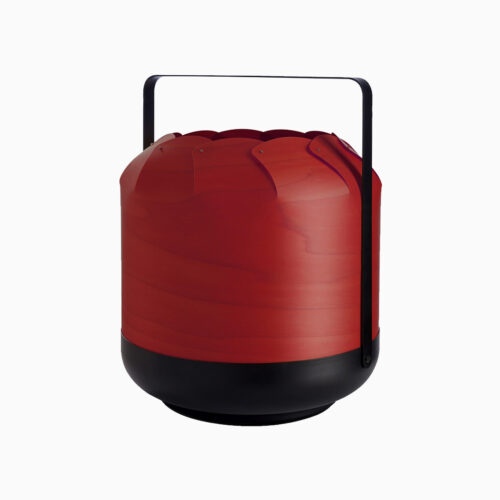 A red outdoor lamp