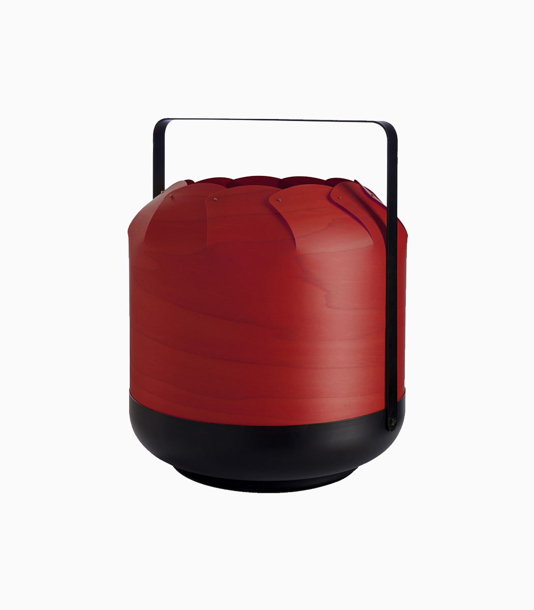 A red outdoor lamp